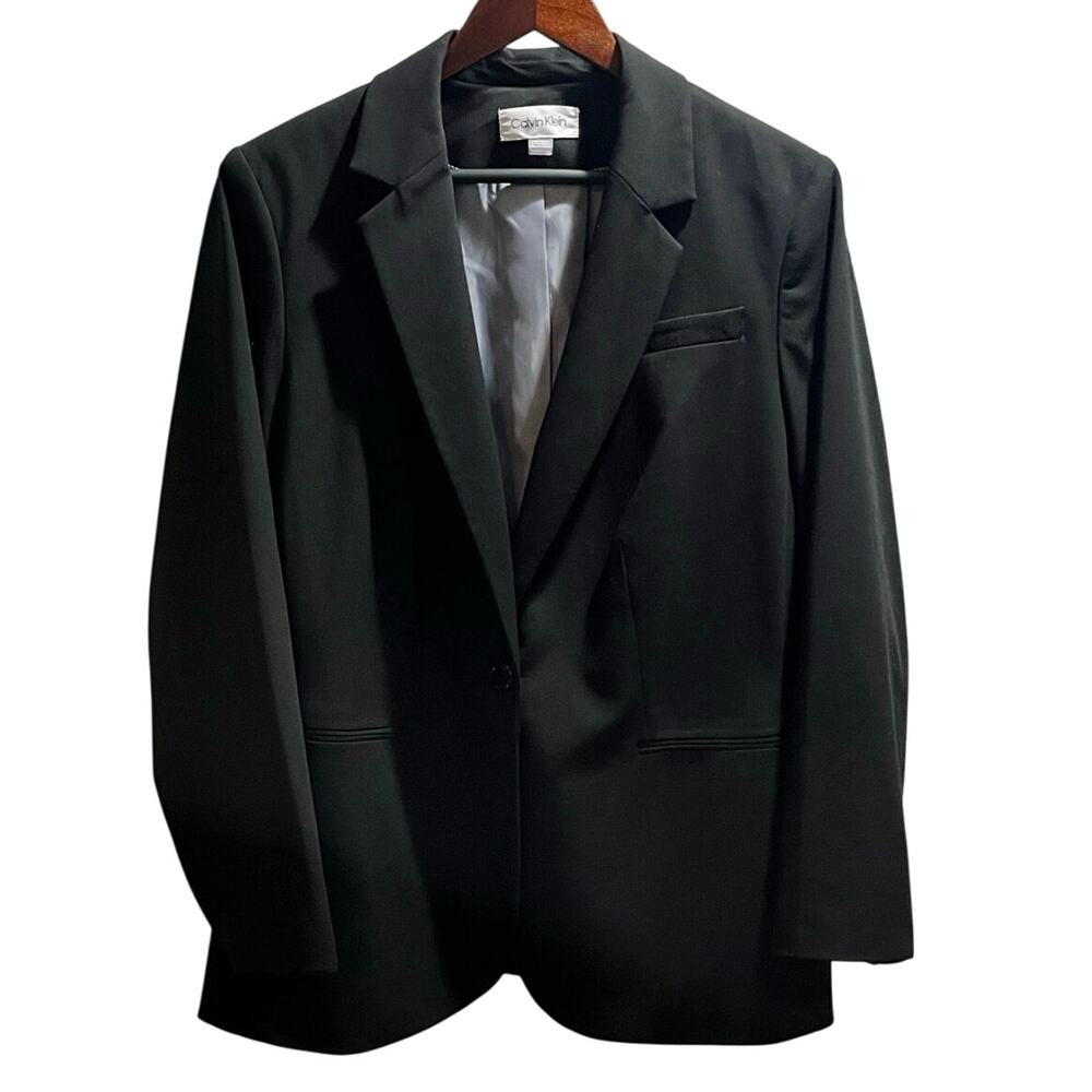 Calvin Klein Women's Single Breasted Lined Metal Button Black Suit Blazer Sz 16W